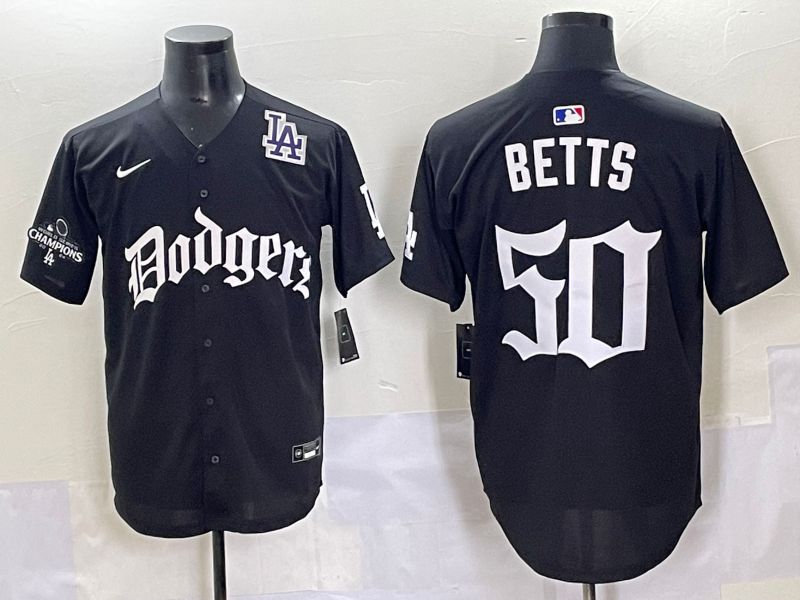 Men 2025 Los Angeles Dodgers #50 Betts Black Seventh generation Joint Name Nike MLB Jersey style 17